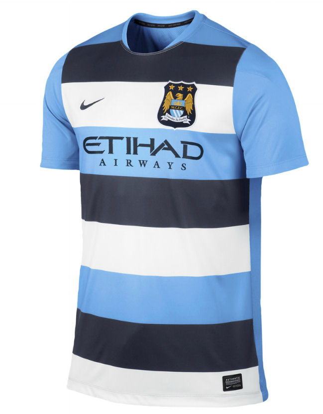 13-14 Manchester City Away Blue&White Shirt(Player Version) - Click Image to Close